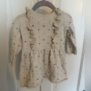 Kids Cream Super Soft Knit Polka Dot Dress with Ruffle Trim